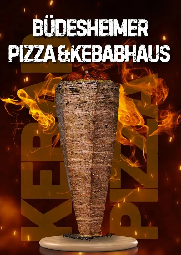 Plakat für Büdesheimer – Pizza & Kebabhaus · Gastronomie, gestaltet von Fly & Froth