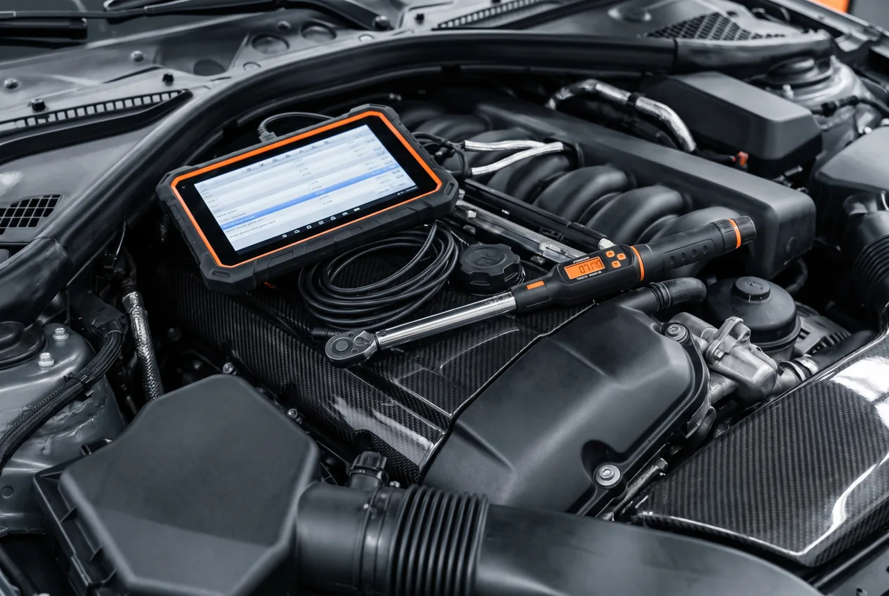 Motorraum mit Diagnosewerkzeug – Demo-Abbildung