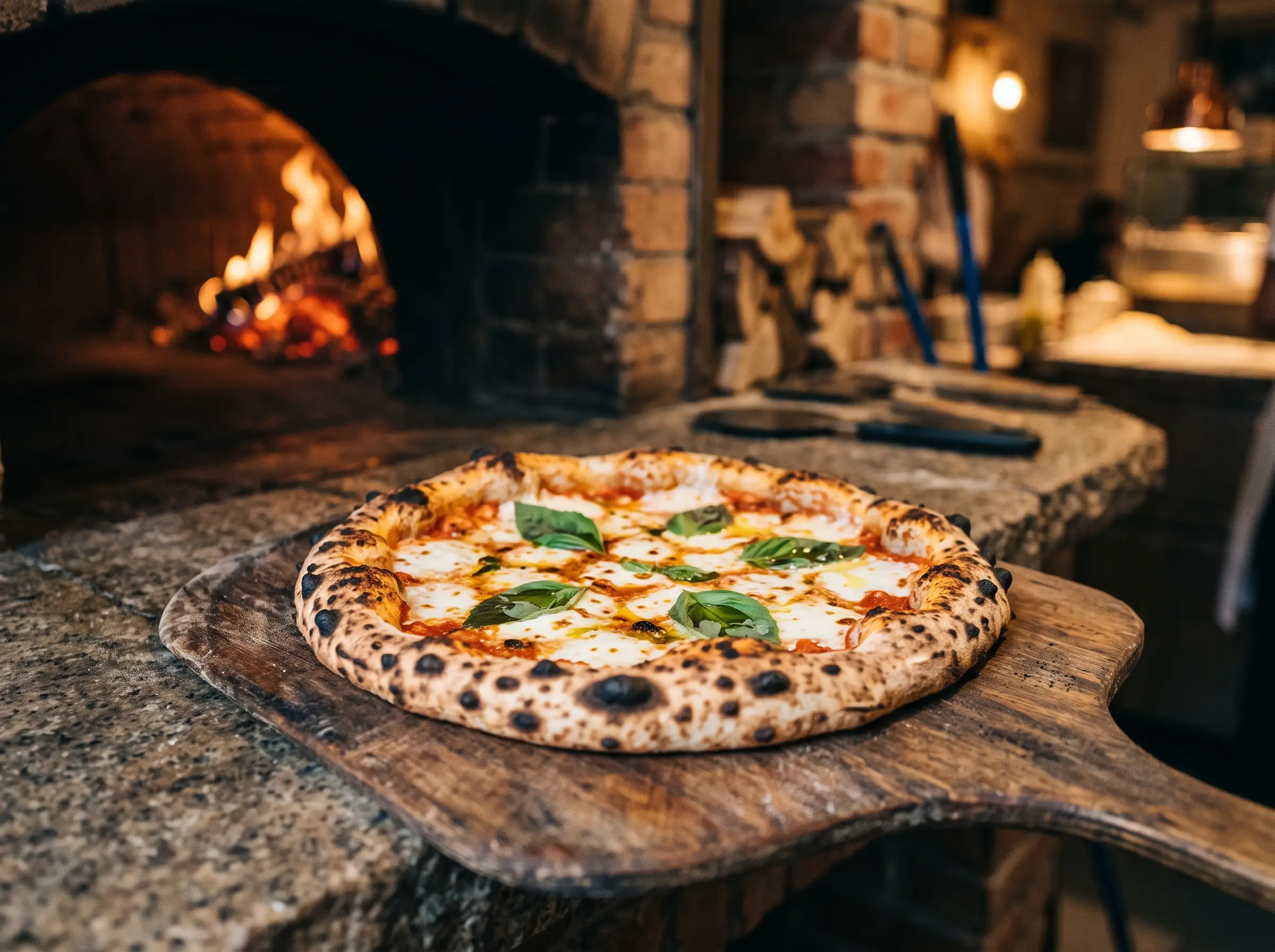Pizza Margherita D.O.P. aus dem Holzofen