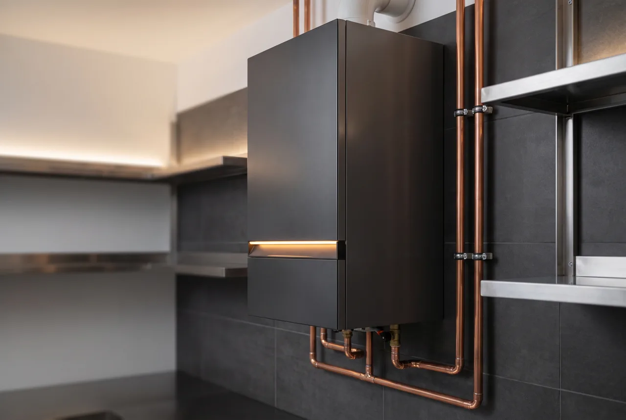 Moderne Heiztherme mit Kupferleitungen – Demo-Abbildung