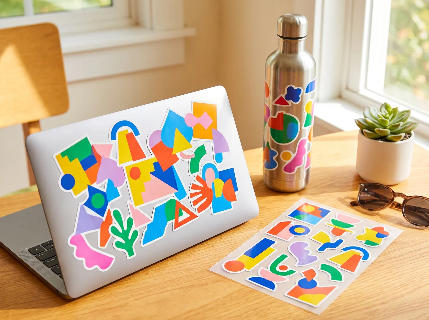 Aufkleber auf Laptop & Flasche – Beispiel von Fly & Froth