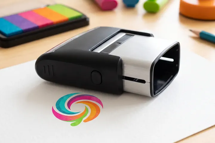 Produktbeispiel: Selbstfärbe-Stempel mit farbigem Abdruck