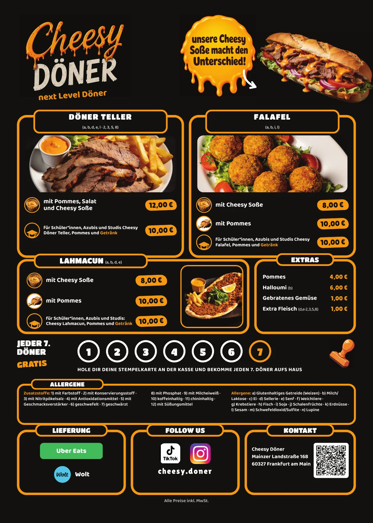 Speisekarte Cheesy Döner Frankfurt, Rückseite – Kundenprojekt von Fly & Froth