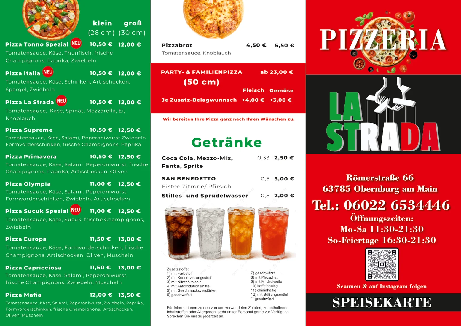 Speisekarte Pizzeria – Referenz von Fly & Froth