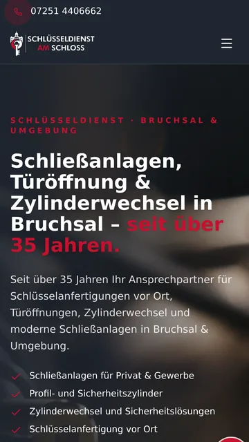 Mobilansicht der Website von Schlüsseldienst am Schloss