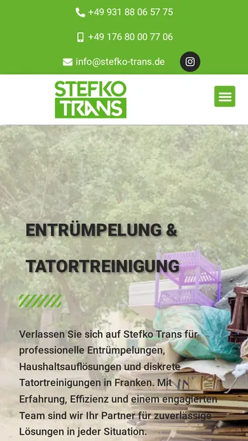 Mobilansicht der Website von Stefko-Trans