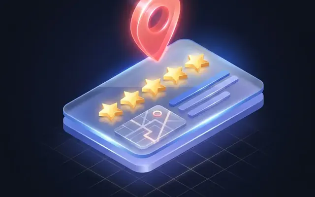 Symbolbild Kartenpin mit Sternen für das Google Business Profil