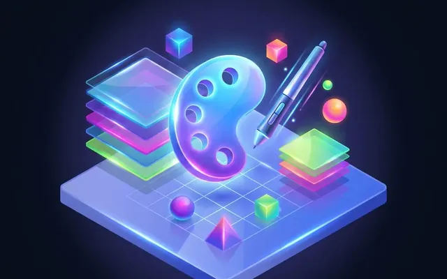 Illustration: Grafik-Ebenen, Farbpalette und Zeichenstift