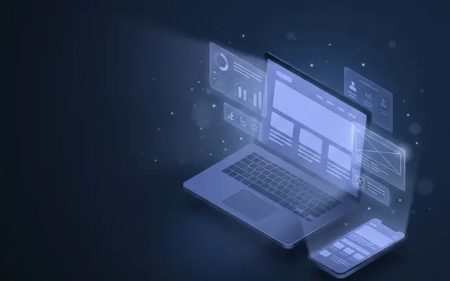 Illustration: Laptop mit neu aufgebauten Website-Elementen für den Relaunch