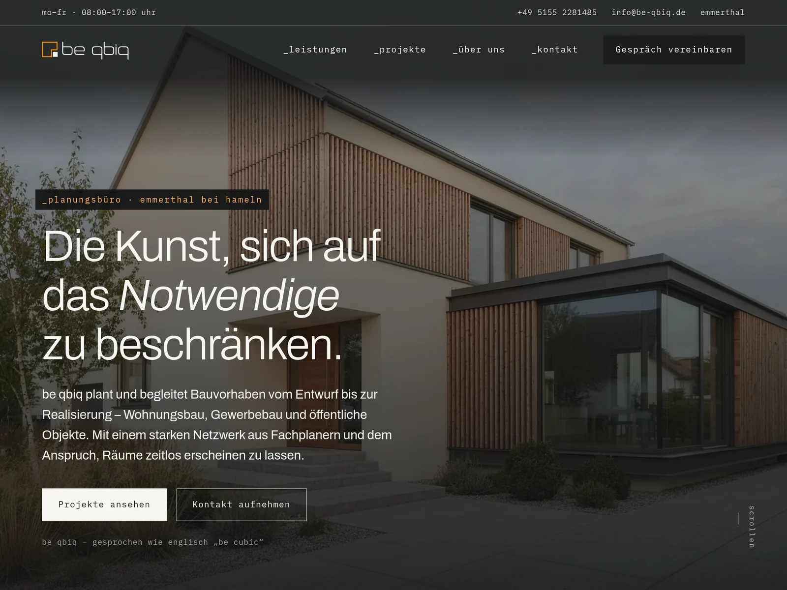 Planungsbüro-Website für be qbiq – umgesetzte Kundenarbeit von Fly & Froth