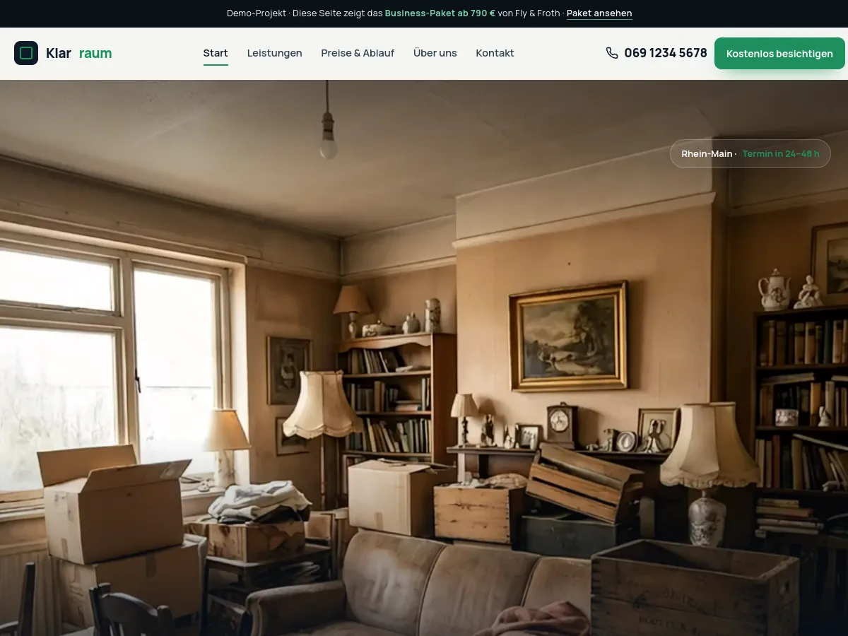 Klarraum Entrümpelung – Website-Demo von Fly & Froth