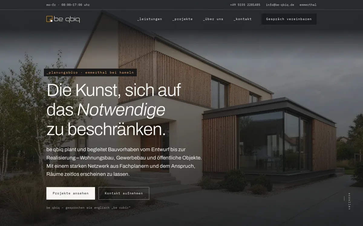 Startseite der Website von be qbiq – Planungsbüro in Emmerthal bei Hameln