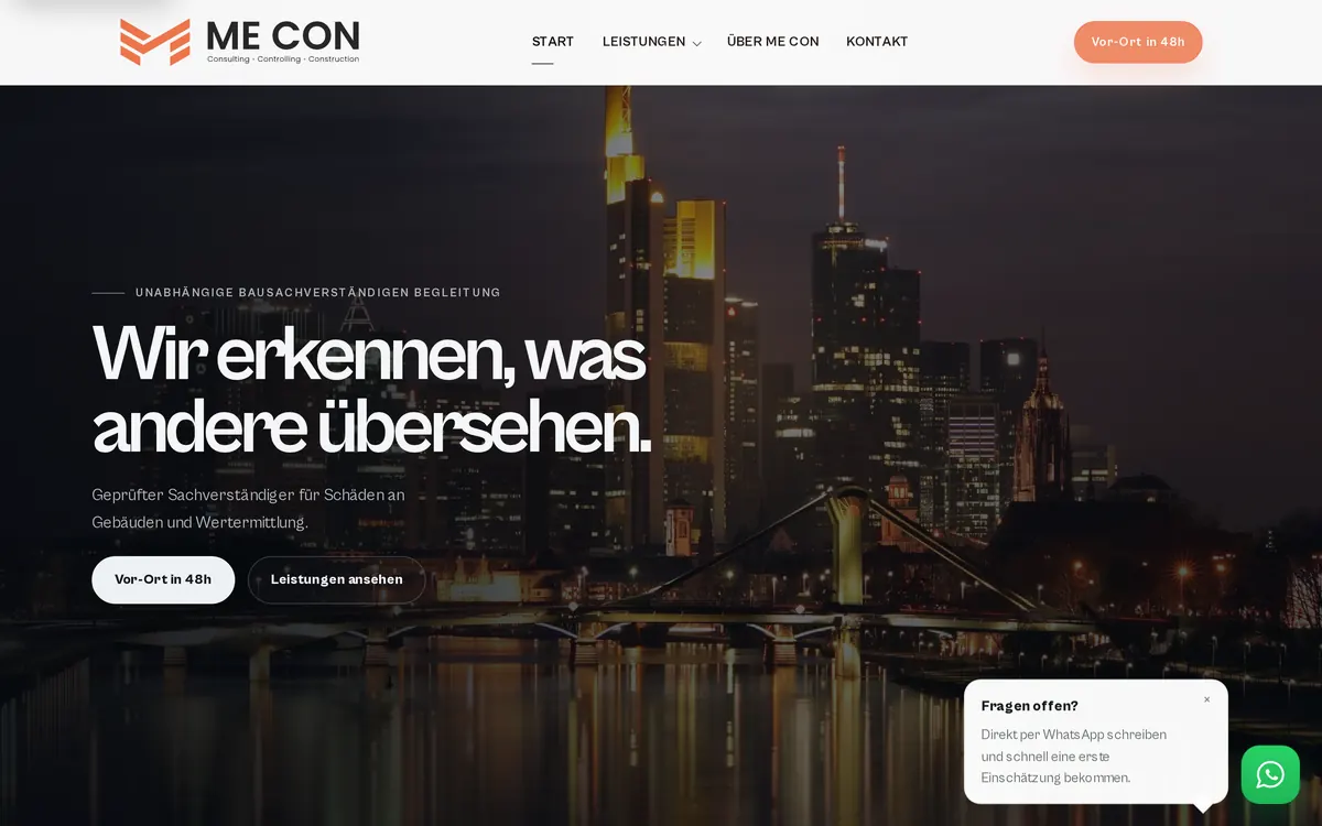 Startseite der Website von ME CON – Bausachverständige in Pfungstadt bei Darmstadt