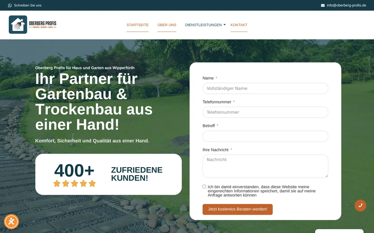 Startseite der Website von Oberberg Profis – Garten- und Trockenbau aus Wipperfürth