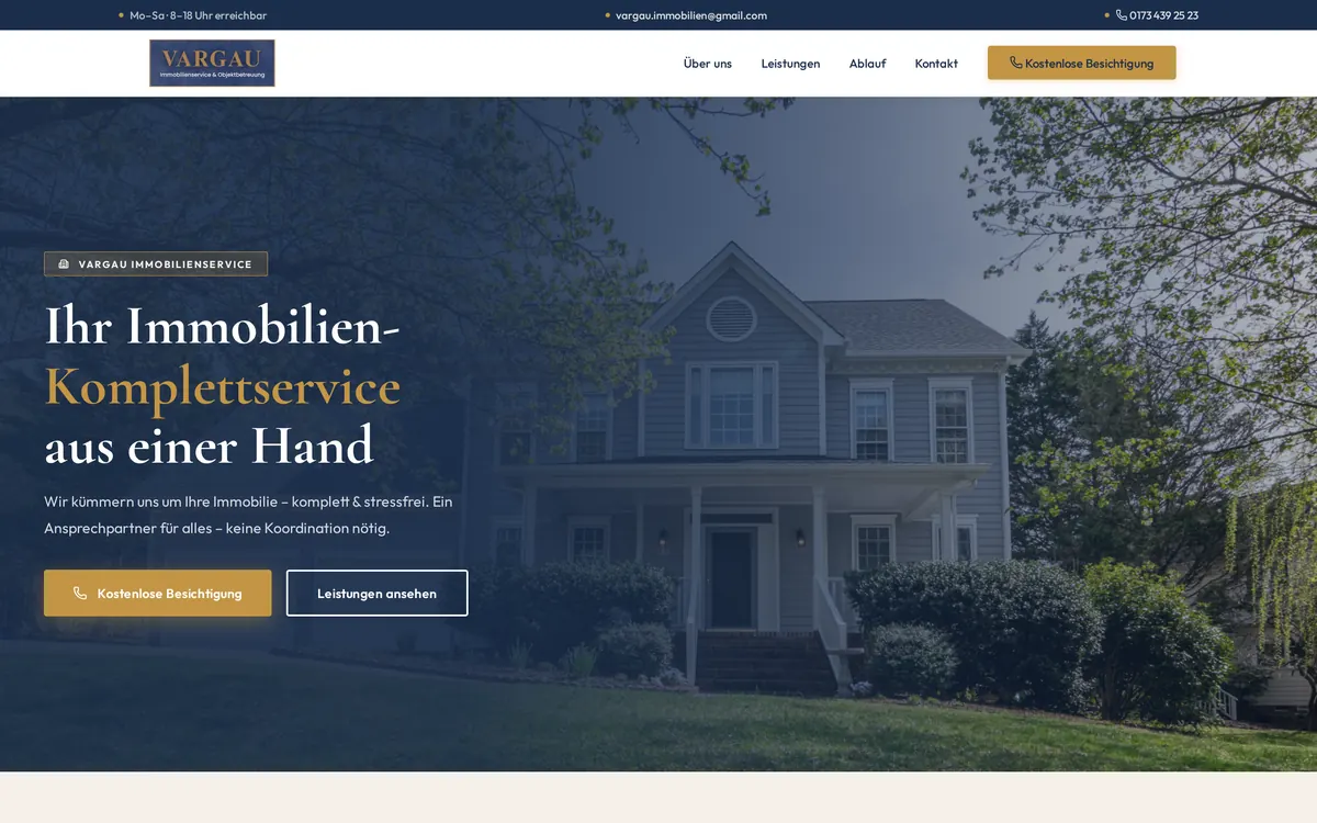 Startseite der Website von VARGAU – Immobilienservice und Objektbetreuung