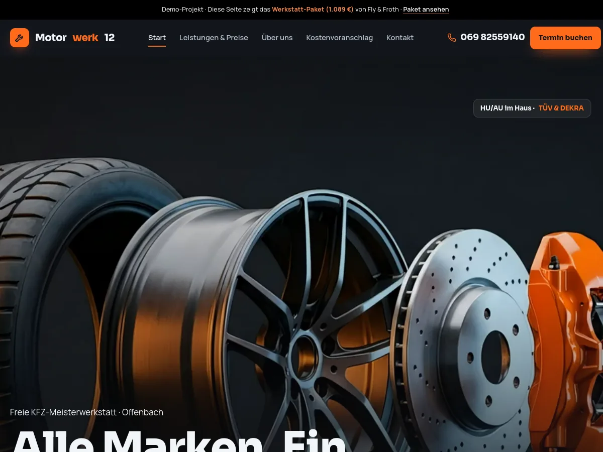 Motorwerk 12 – Website-Demo von Fly & Froth