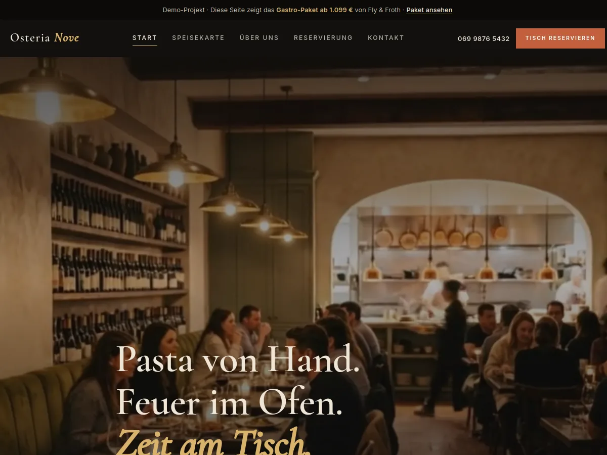 Demo-Website für ein Restaurant – Fly & Froth