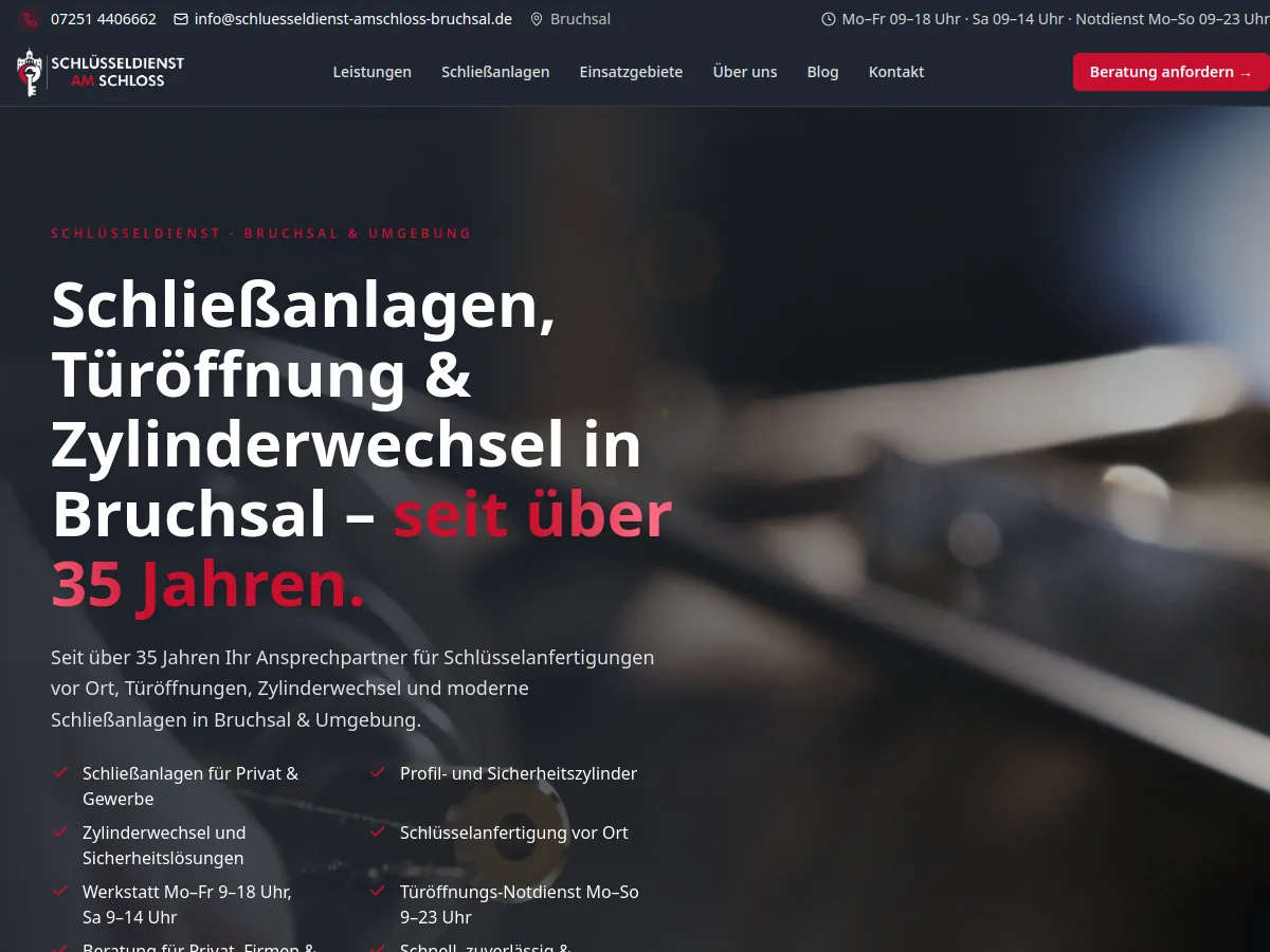 Website Schlüsseldienst am Schloss – von Fly & Froth