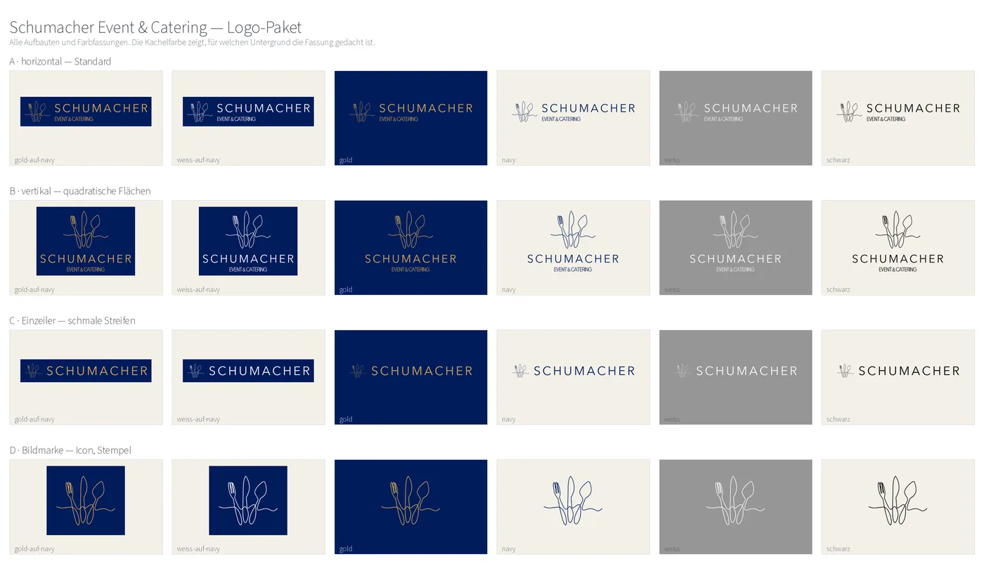 Logo-Paket Schumacher Event & Catering in allen Farbfassungen – Bildmarke von Fly & Froth vektorisiert