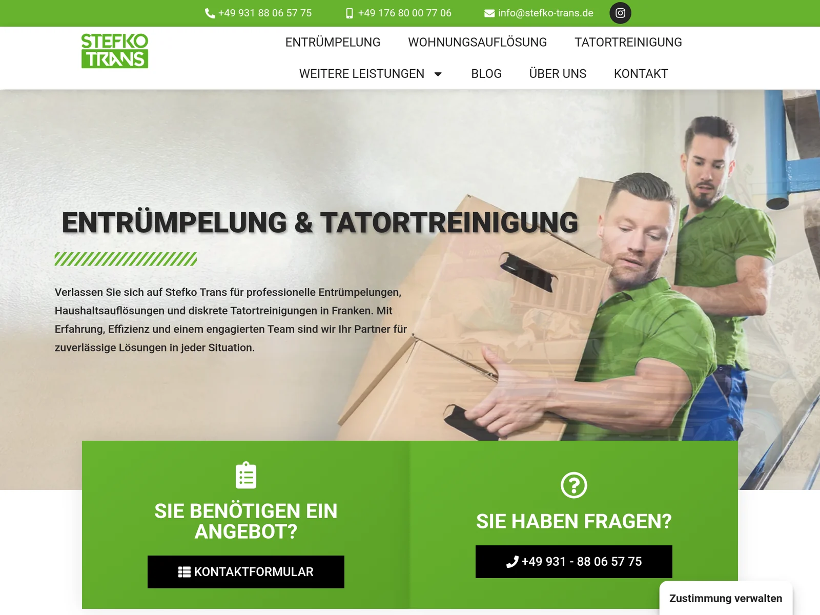 Entrümpelungs-Website für Stefko-Trans – umgesetzte Kundenarbeit von Fly & Froth