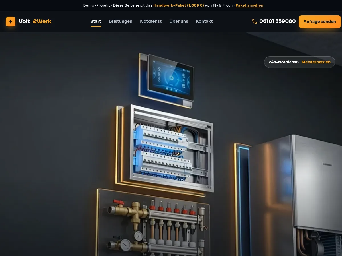 Volt & Werk – Website-Demo von Fly & Froth