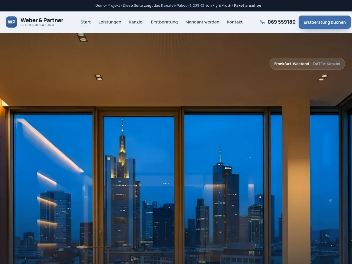 Weber & Partner – Website-Demo von Fly & Froth