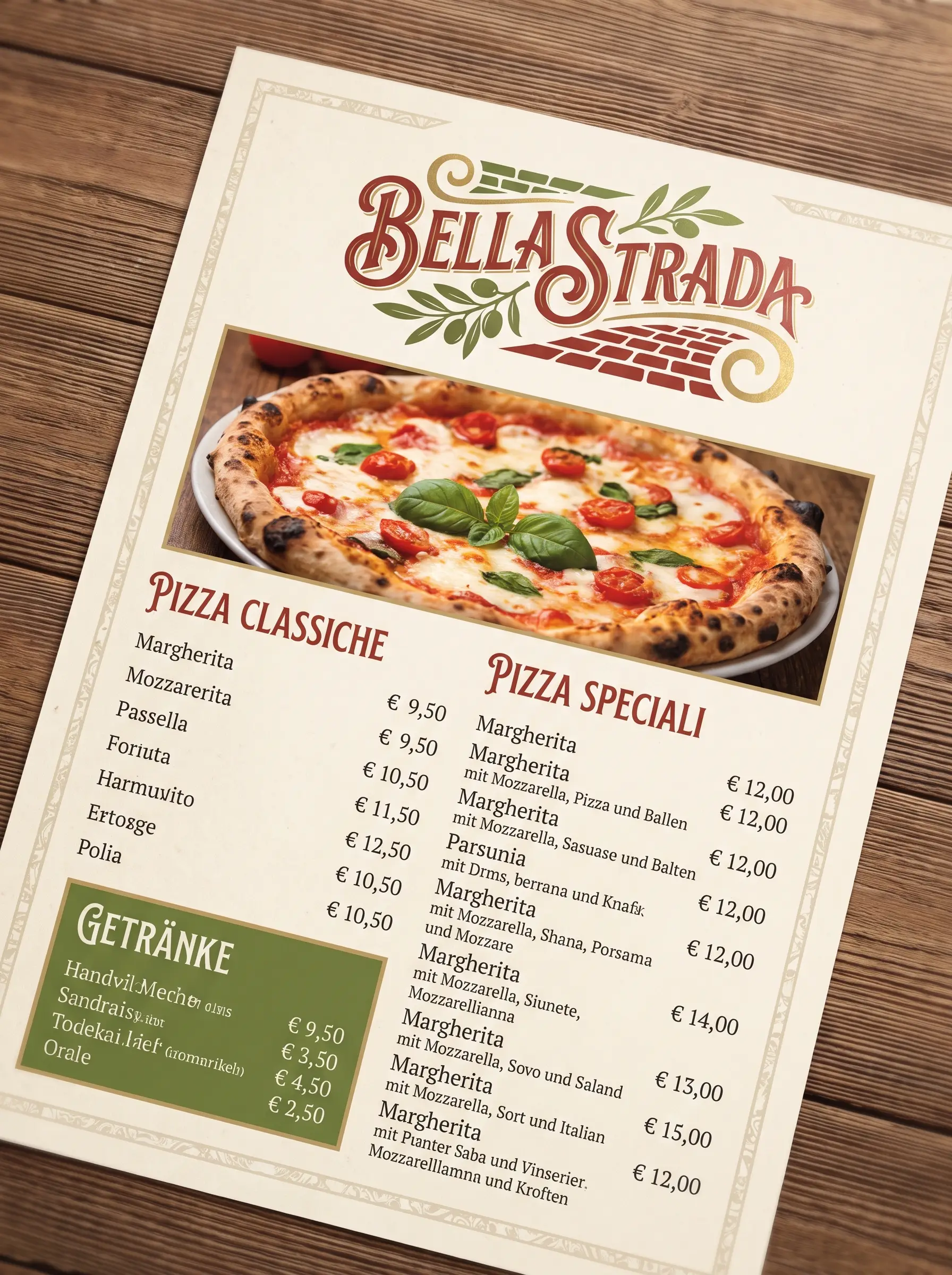 Pizzeria-Speisekarte – Design-Demo von Fly & Froth