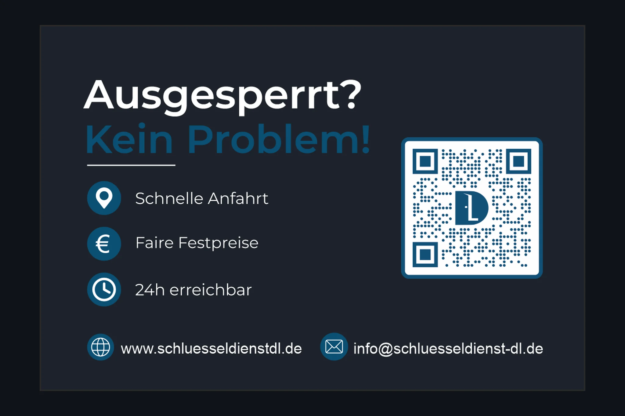 Notdienst-Karte für Schlüsseldienst DL – umgesetzte Kundenarbeit von Fly & Froth